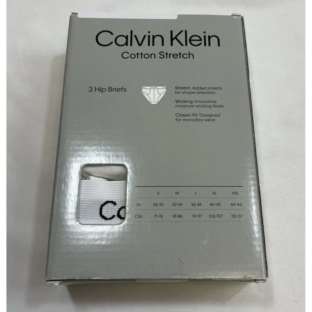 Calvin Klein Cotton Stretch Hip Briefs Men’s 2XL 3 Pack White Classic Fit - Picture 2 of 4